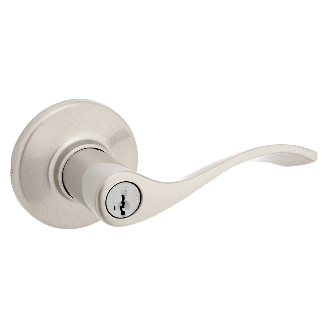 Balboa Keyed Entry Lever in Satin Nickel featuring SmartKey Security