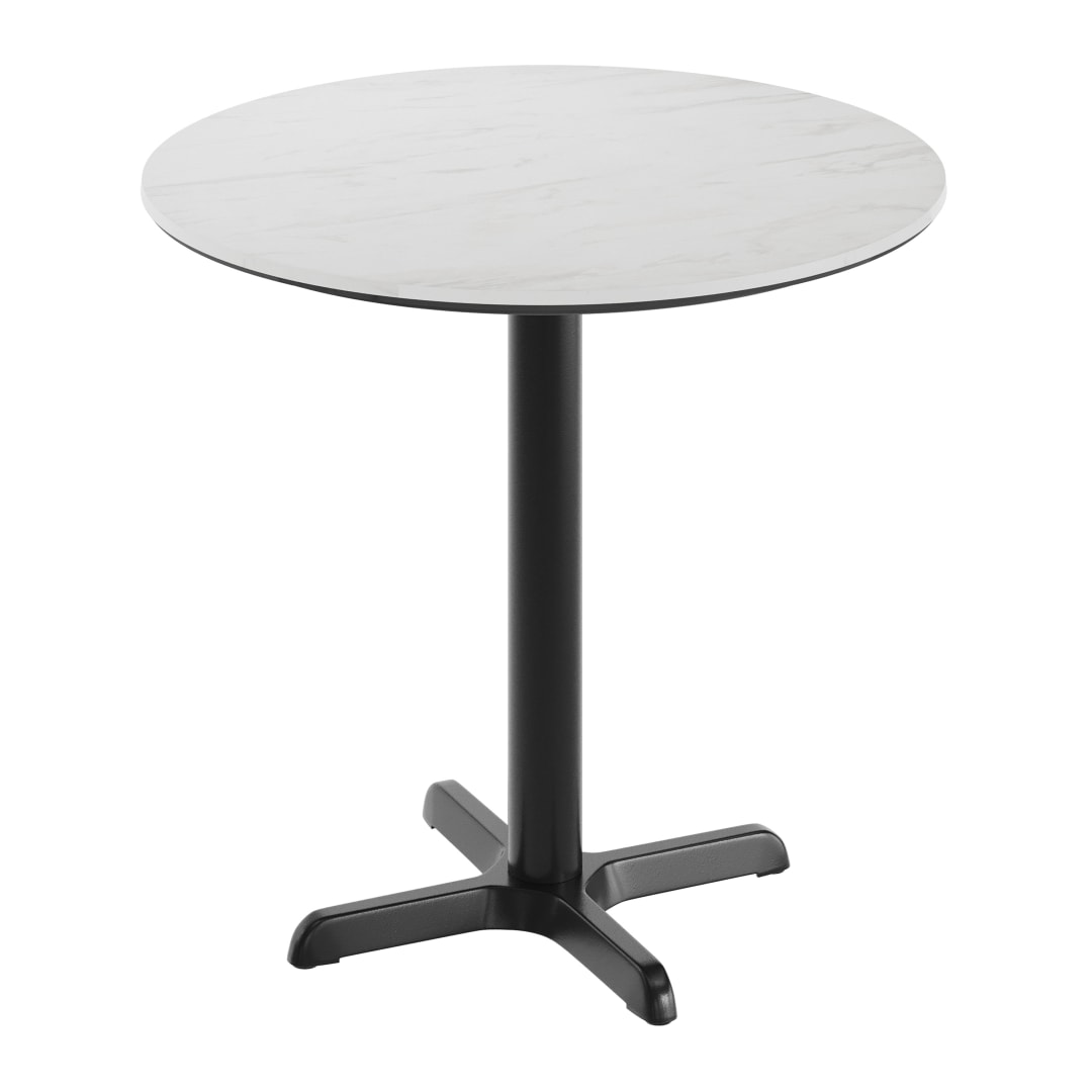 TopGuard 31.25" Round Tabletop, Seamless Surface Technology, White Faux Marble, 22x22 Black Table Height X-Base, Moisture, Scratch, Heat, UV Resistant