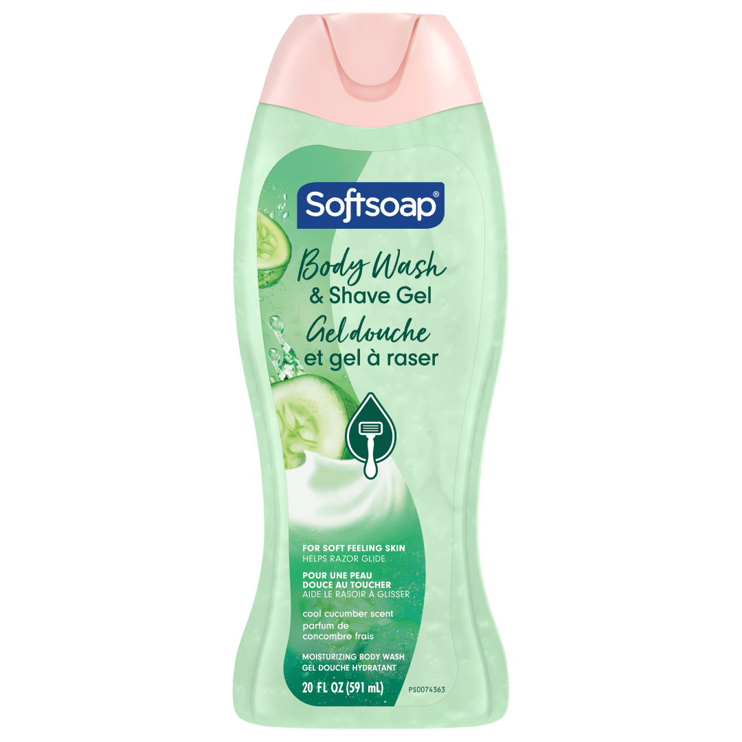 Softsoap Moisturizing Body Wash and Shave Gel, For Softer Feeling Skin, Helps Razor Glide, Cool Cucumber Scent, 20 fl oz