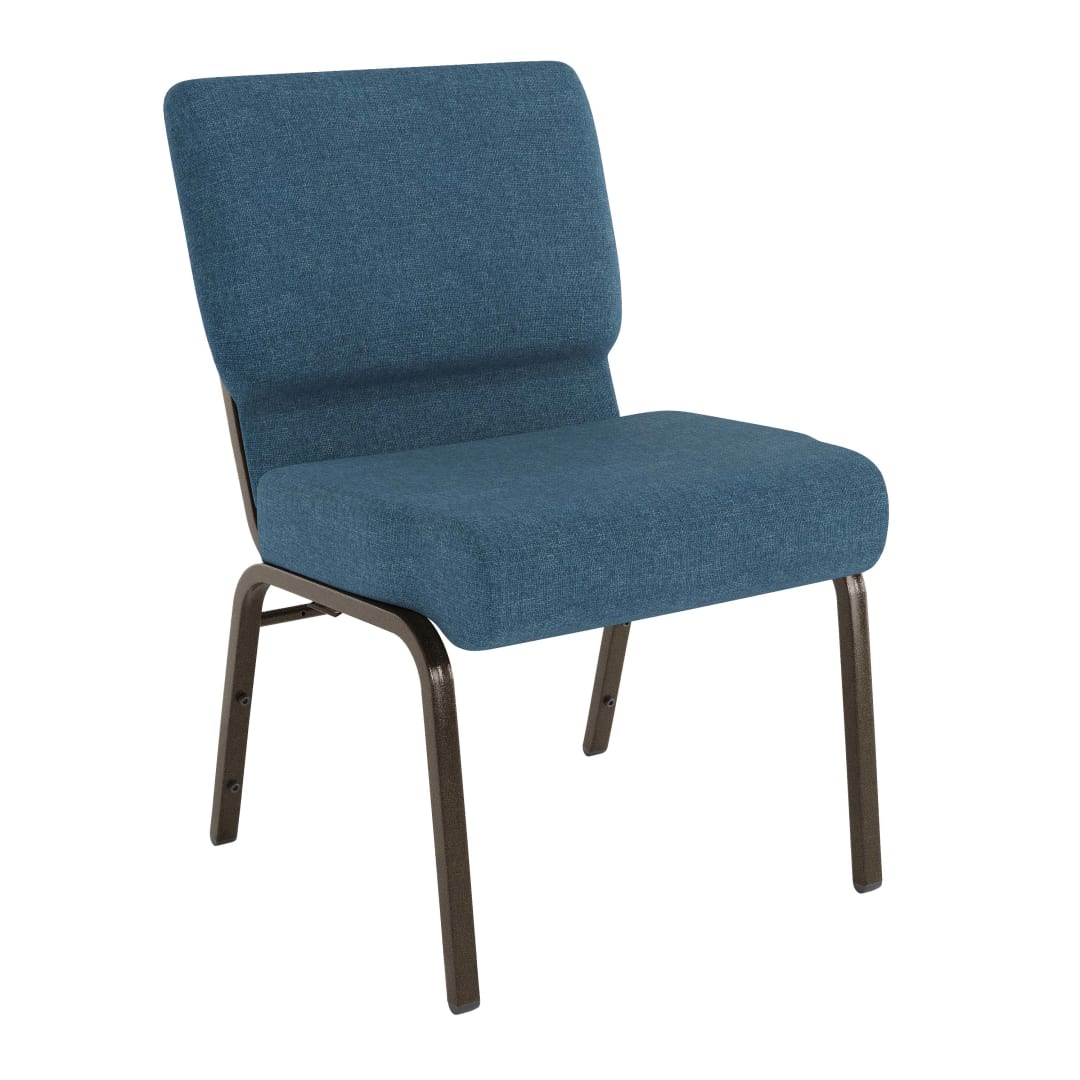 HERCULES Series 21''W Stacking Church Chair in Blue Fabric - Gold Vein Frame