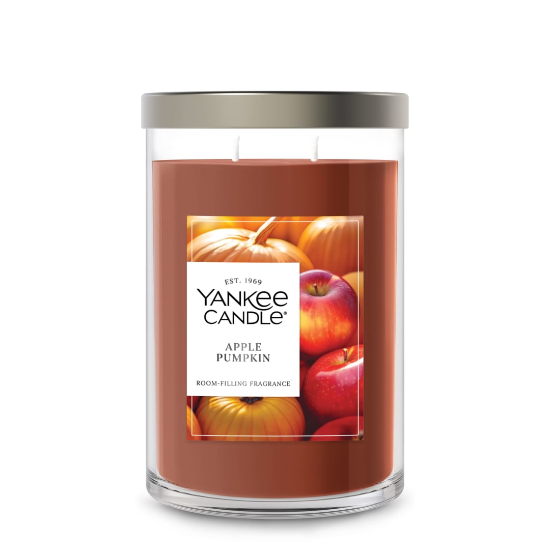 Yankee Candle® Large Tumbler Scented Candle with up to 80 Hour Burn Time, Premium Plant Wax Blend for Consistent Burn, 20 oz Tumbler Candle with Room Filling Fragrance, Apple Pumpkin