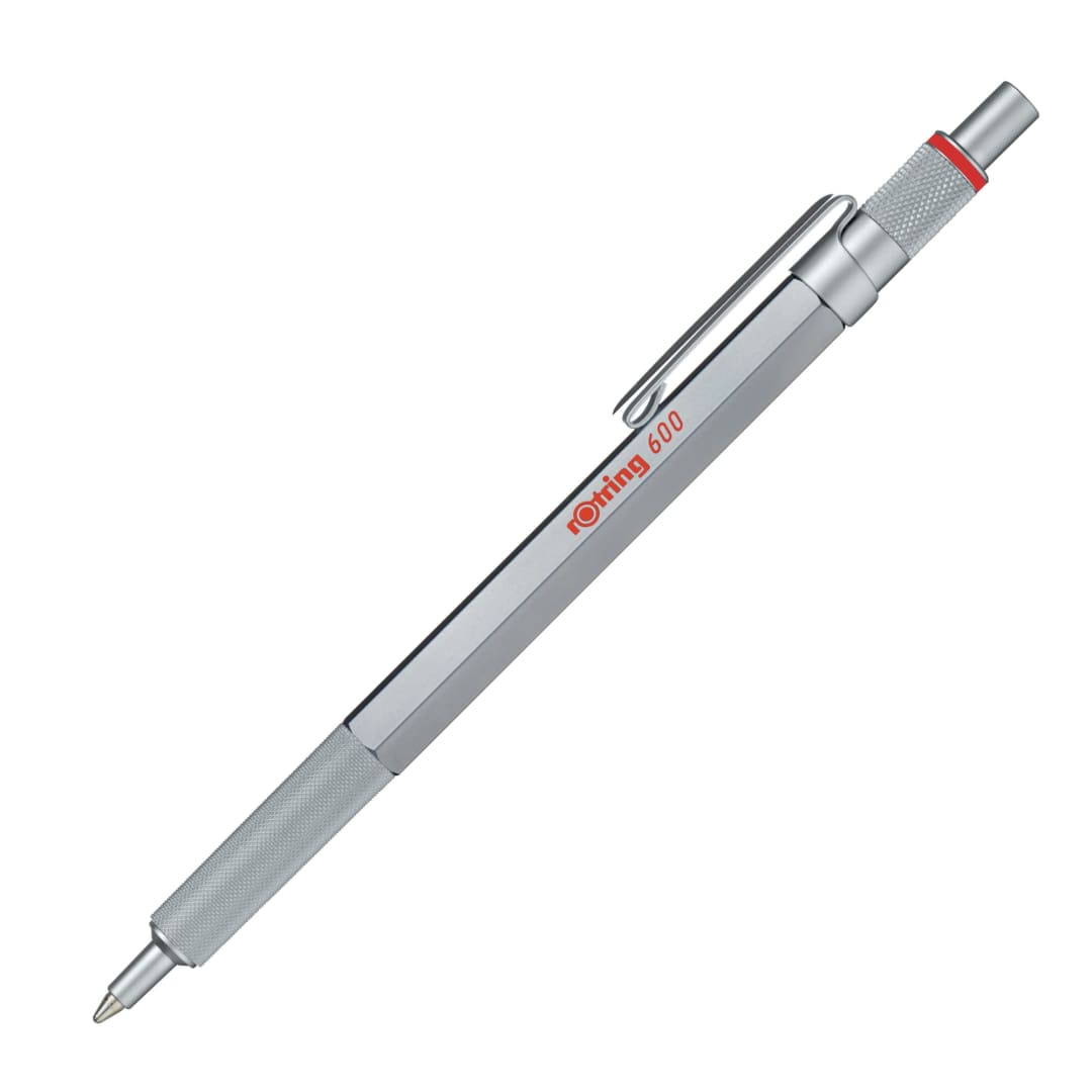 rOtring 600 Ballpoint Pen | Medium Point | Black Ink | Silver Metal Barrel | Refillable