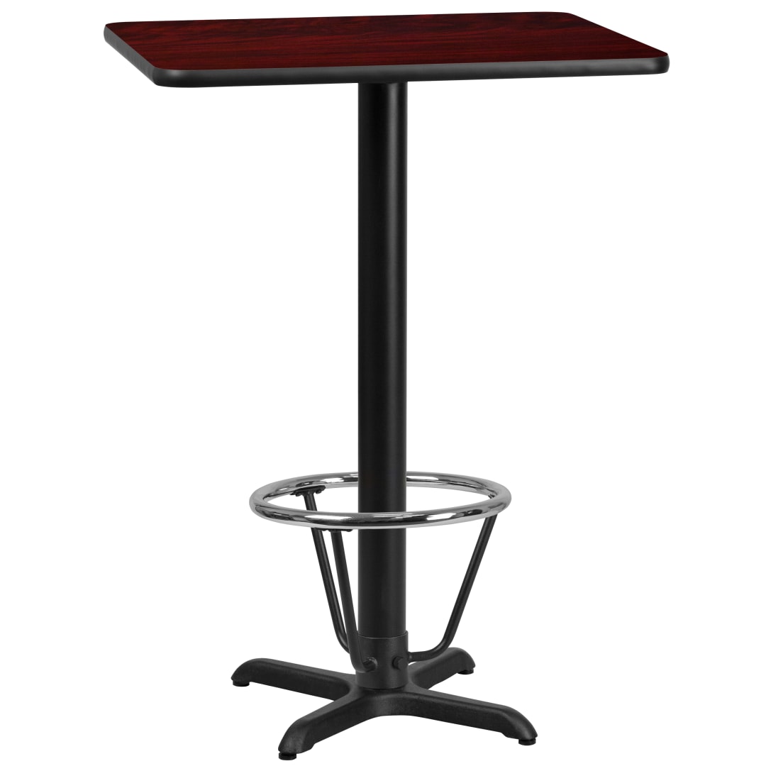 Stiles 24'' x 30'' Rectangular Mahogany Laminate Table Top with 22'' x 22'' Bar Height Table Base and Foot Ring