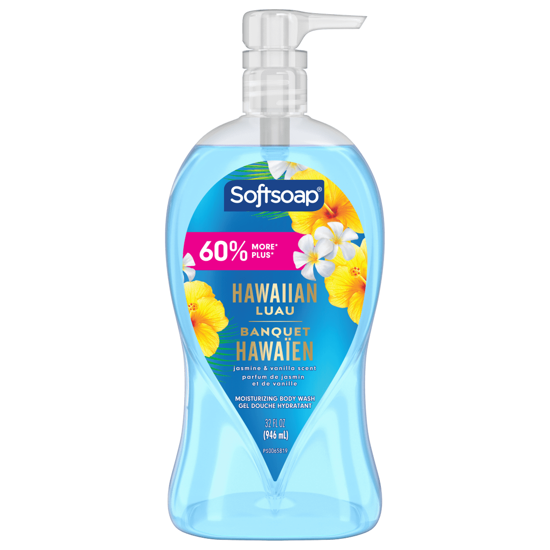 Softsoap Moisturizing Body Wash Hawaiian Luau, Jasmine and Vanilla Scent, 32 oz Pump Bottle