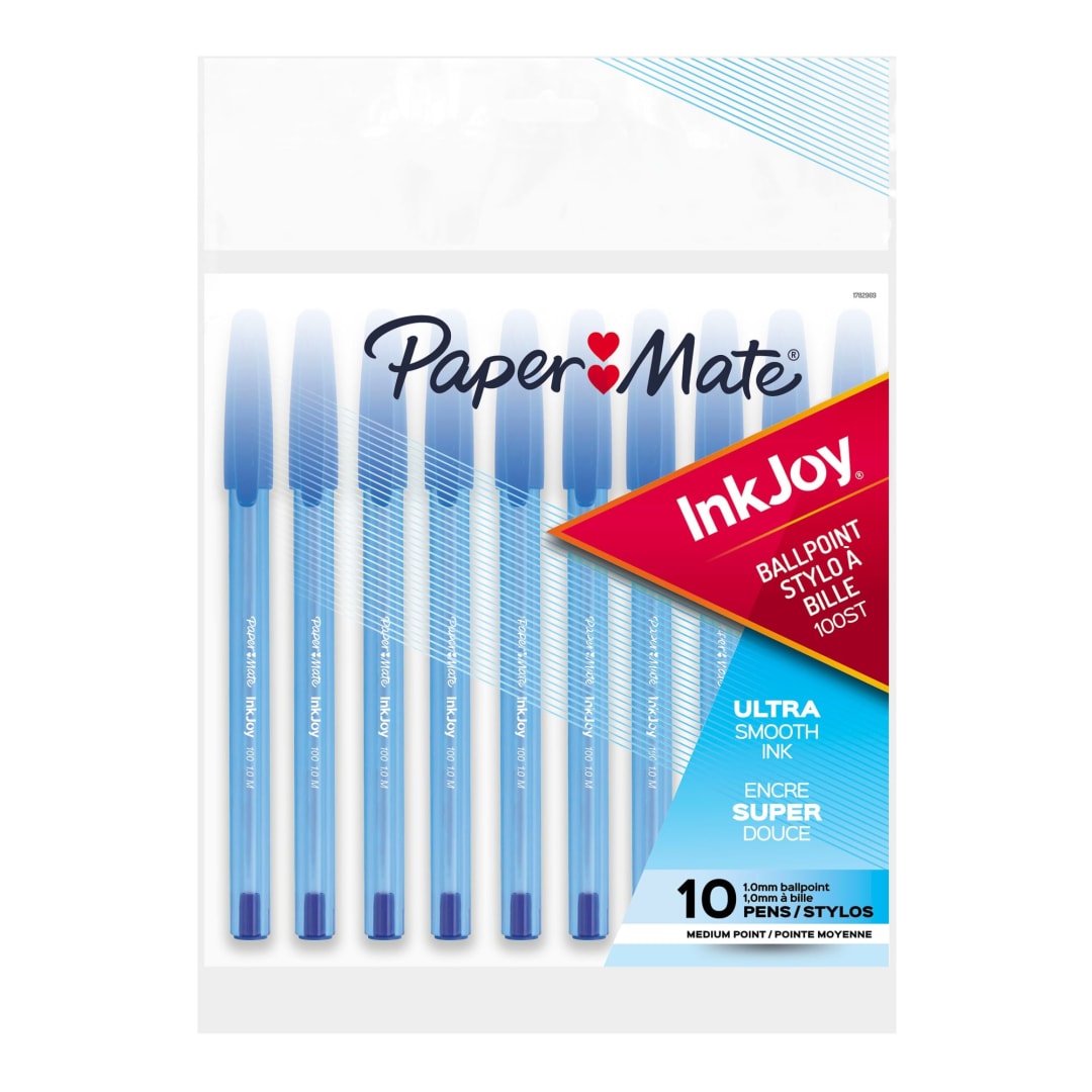Paper Mate® InkJoy® 100ST Ballpoint Pens, Medium Point (1.0mm), Blue, 10 Count