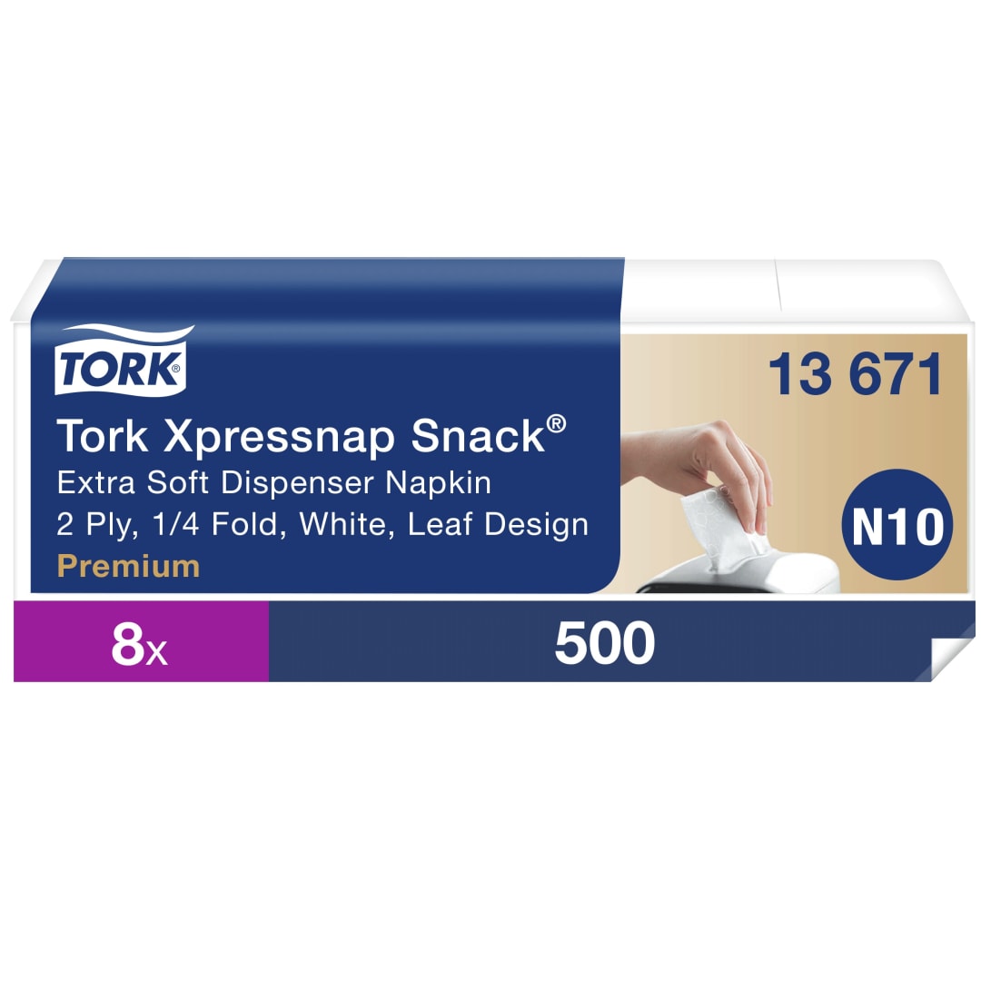 Tork Xpressnap Snack® Extra Soft Leaf Design White Dispenser Napkin