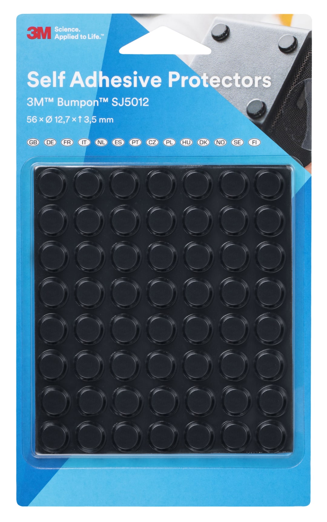 3M™ Bumpon™ SJ5012BL Elastikpuffer Mini-Pack, Schwarz, 56 Stück, 12,7 x 3,5 mm, Klebstoff Natur-Kautschuk R-30