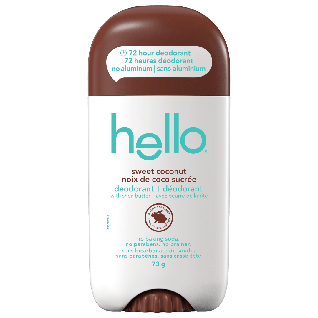 Déodorant sans aluminium hello noix de coco sucrée pour femmes et hommes, Déodorant 72  heures, Seulement 9 ingrédients, Sans bicarbonate de soude, Enrichi en beurre de karité, Végétalien, Bâton déodorant de 73 g