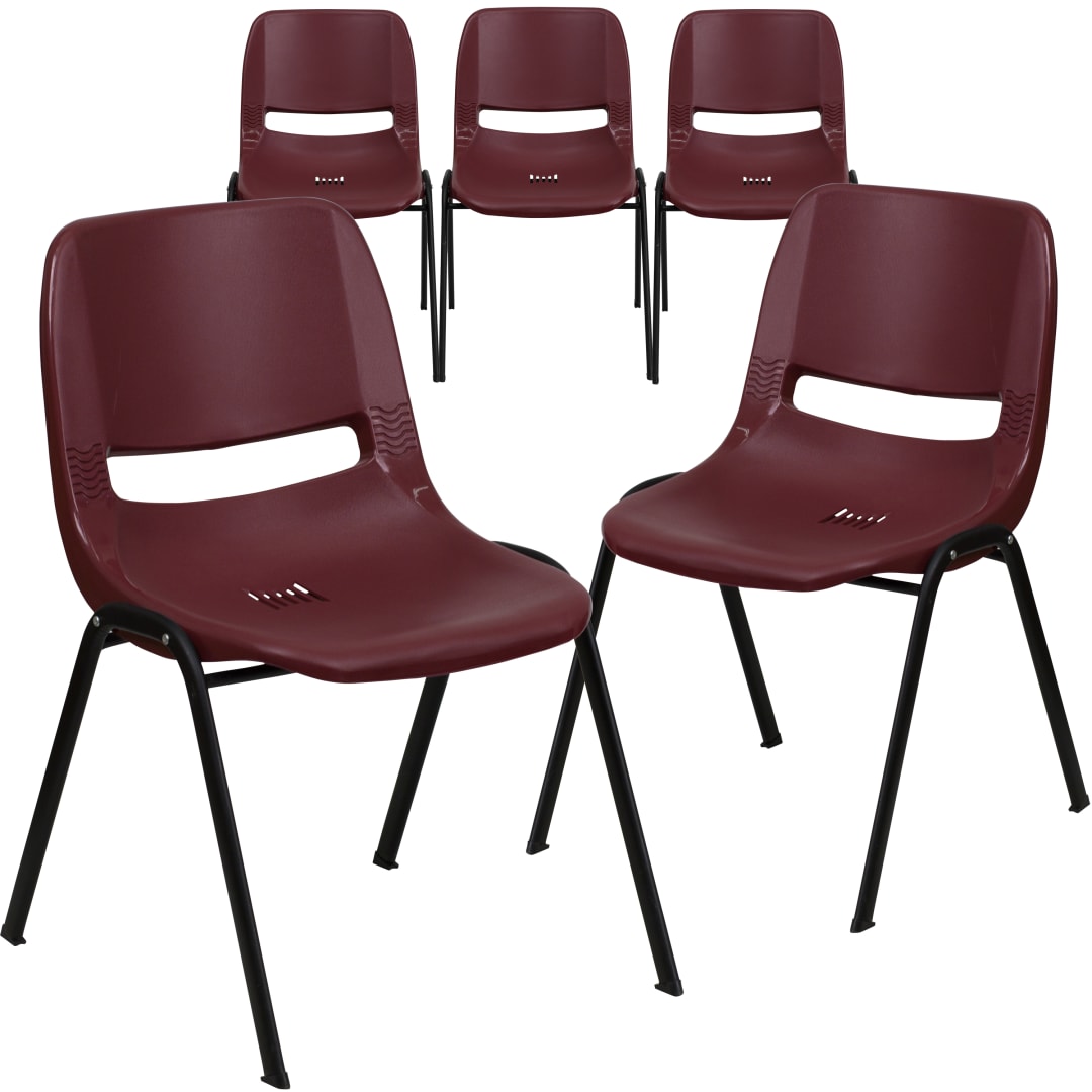 5 Pack HERCULES Series 880 lb. Capacity Burgundy Ergonomic Shell Stack Chair with Black Frame