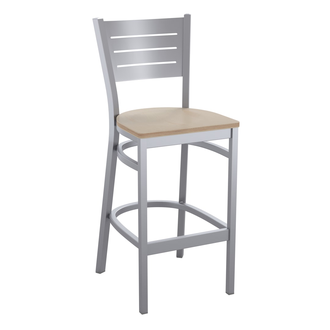 HERCULES Silver Slat Back Metal Restaurant Barstool - Antique White Wood Seat