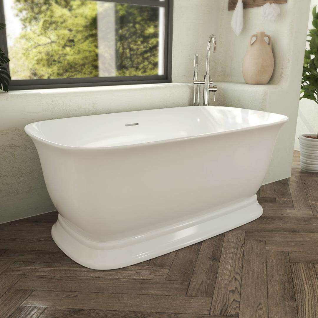 Ascend 59 inch L x 31-1/2 inch W x 23-5/8 inch H Freestanding Acrylic Bathtub with Brushed Nickel Drain