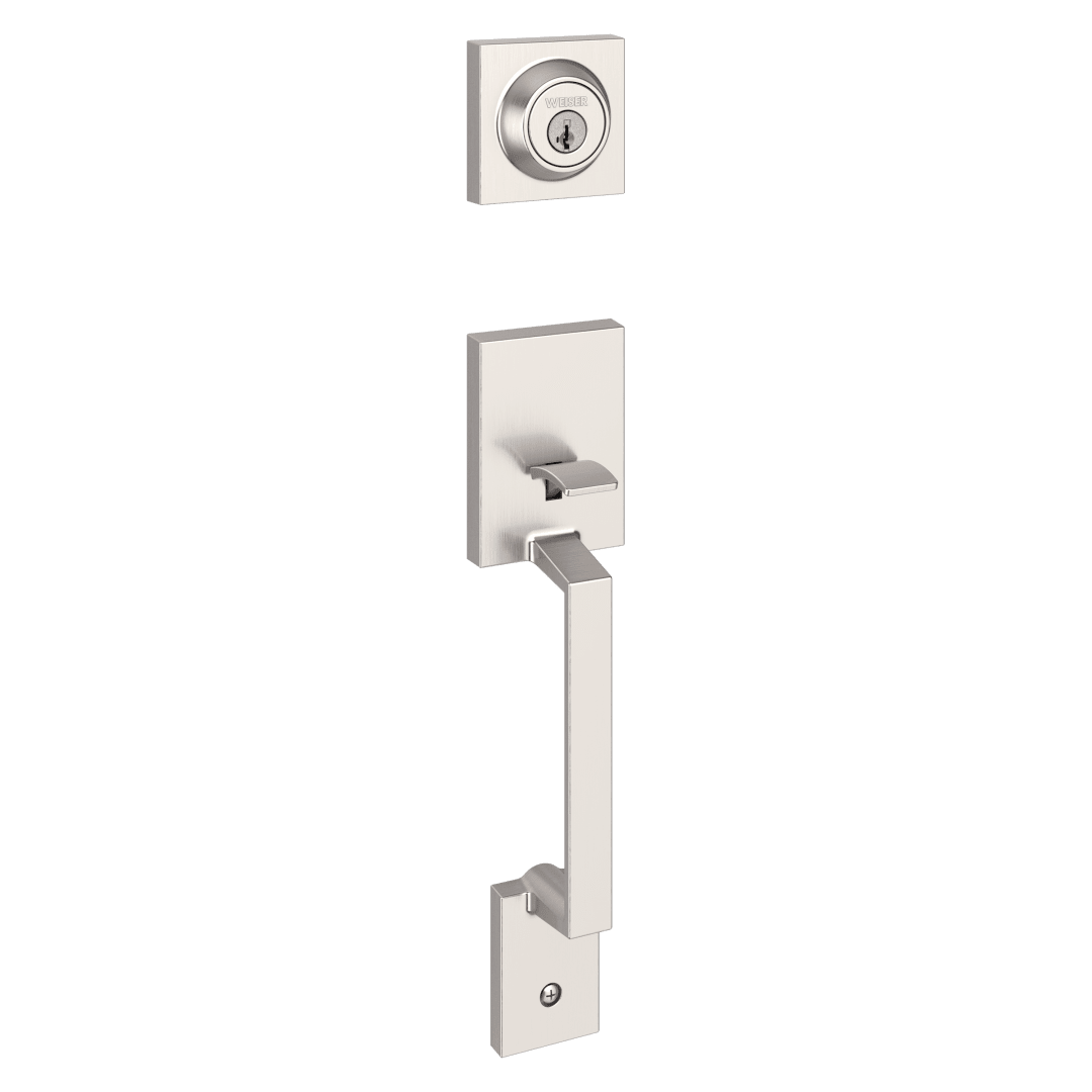 Amador Single Cylinder Handleset with Casey Lever featuring SmartKey Security™ Security in Satin Nickel