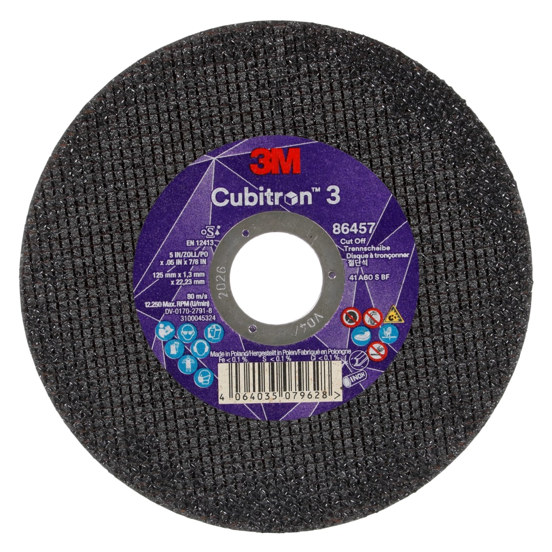 3M™ Cubitron™ 3 Kesme Taşı, 86457, 60+, T41, 125 mm x 1,3 mm x 22,23 mm, EN, 25/Paket, 50 adet/Kutu