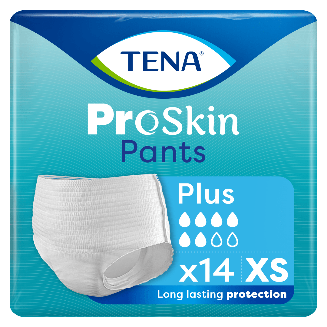 TENA ProSkin Pants Plus – Disposable Incontinence Underwear for Moderate to Heavy Leakage with Fast Absorption, Odour Control &amp; Triple Skin Protection - X-Small, Pack of 14