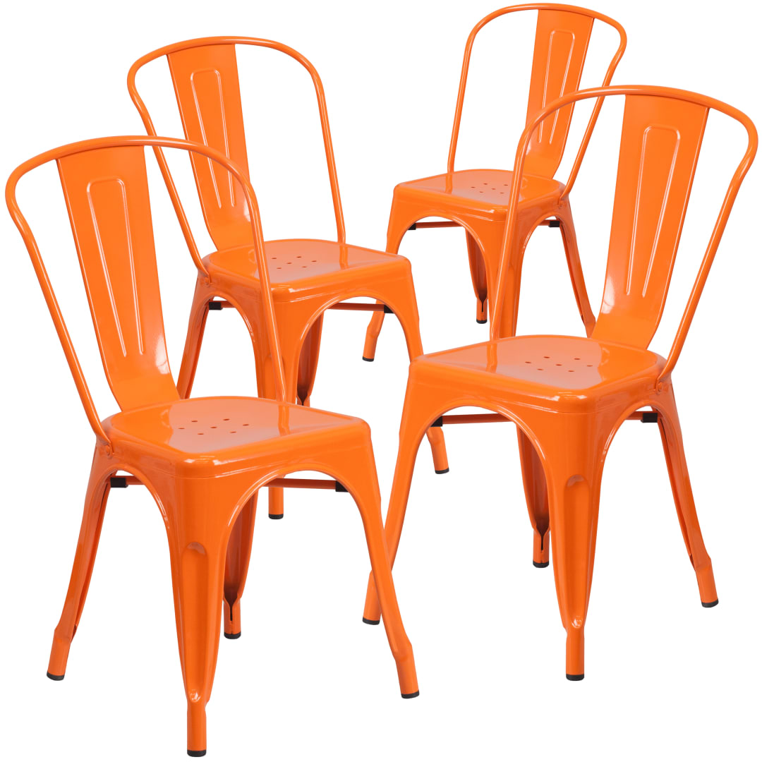 Luke Commercial Grade 4 Pack Orange Metal Indoor-Outdoor Stackable Chair
