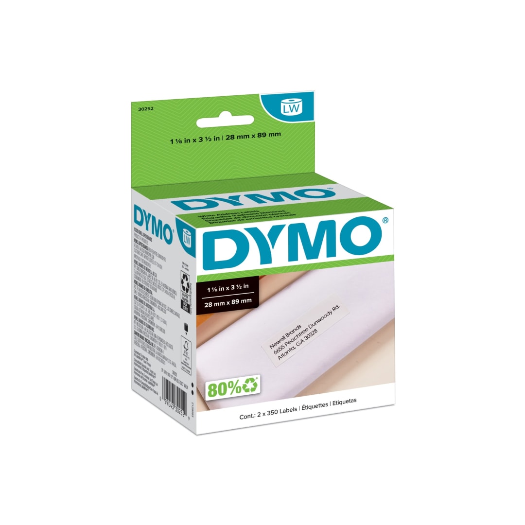 DYMO® Authentic LW White Mailing Address Labels, DYMO® Labels for LabelWriter™ Label Printers, 1-1/8" x 3-1/2", 2 Rolls of 350 (700 Total)