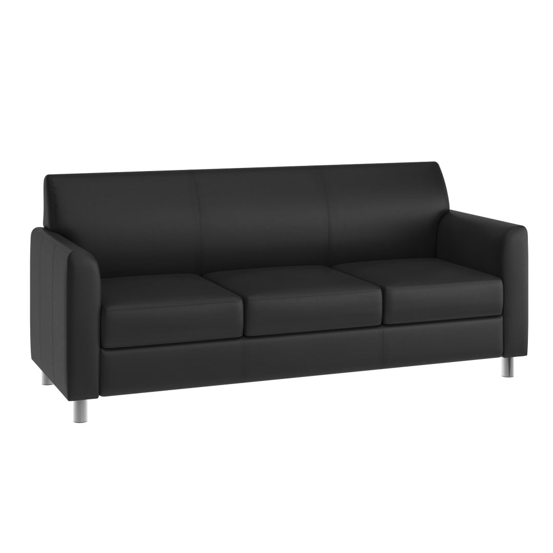 HERCULES Diplomat Black LeatherSoft Sofa with Clean Line-Stitched Frame and Chrome Legs