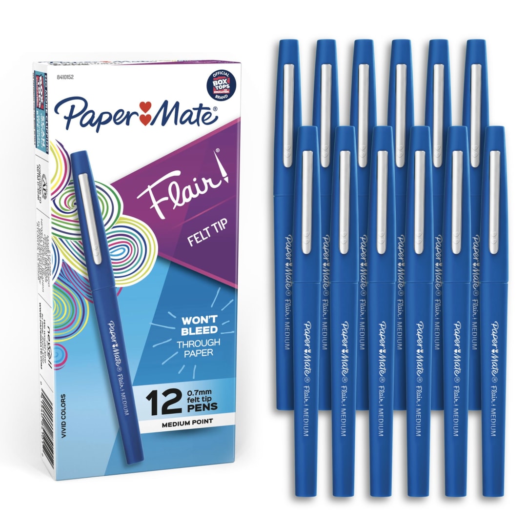 Paper Mate® Flair Felt Tip Pens, Medium Point (0.7mm), Blue, 12 Count