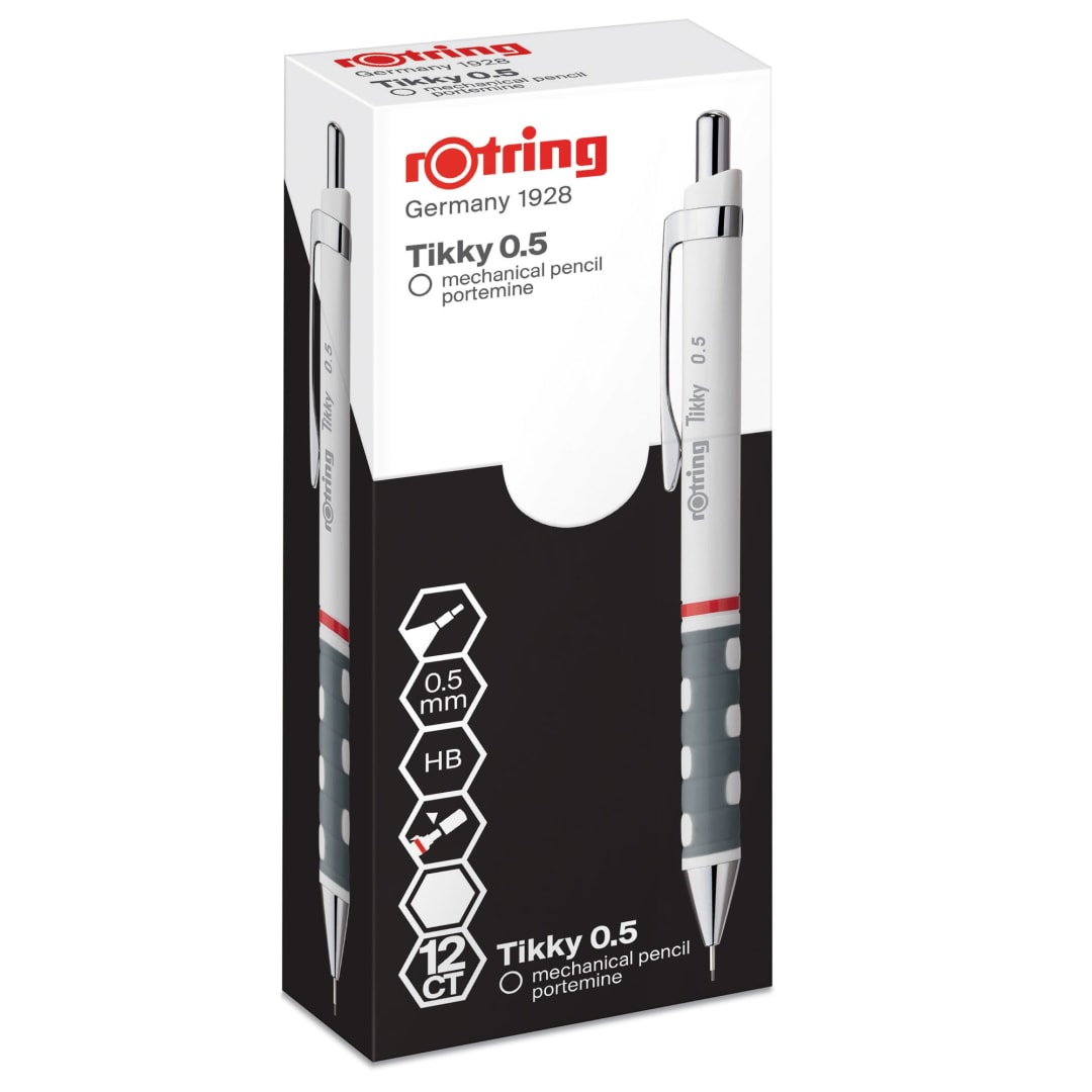rOtring Tikky Colour-Coded Mechanical Pencils | 0.5 mm | White Barrel | Box of 12
