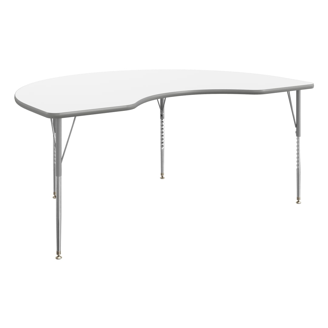 Wren 72" x 48" Kidney Adjustable Height Activity Table, Thermal Laminate Top, Standard Legs, White