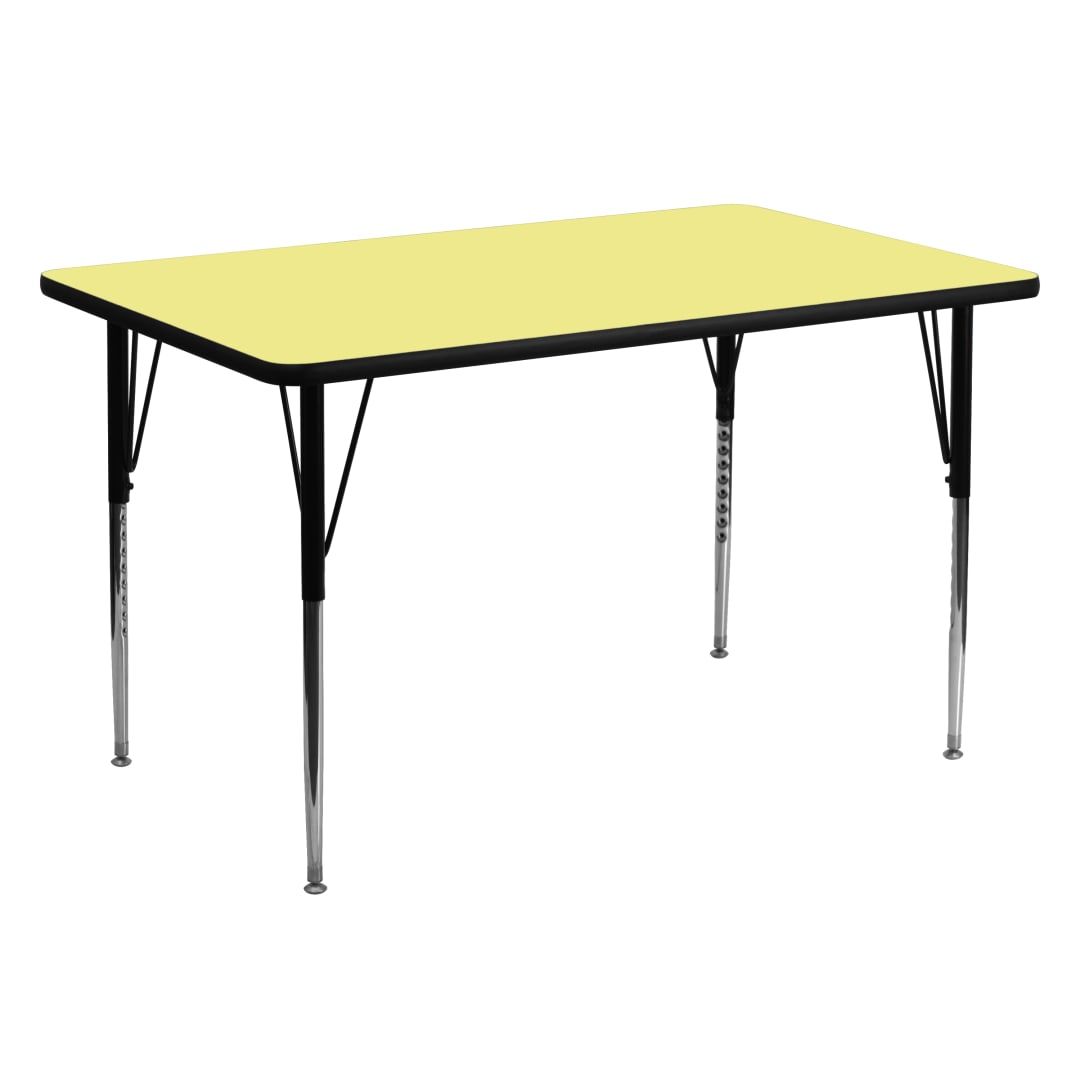 Wren 30''W x 60''L Rectangular Yellow Thermal Laminate Activity Table - Standard Height Adjustable Legs