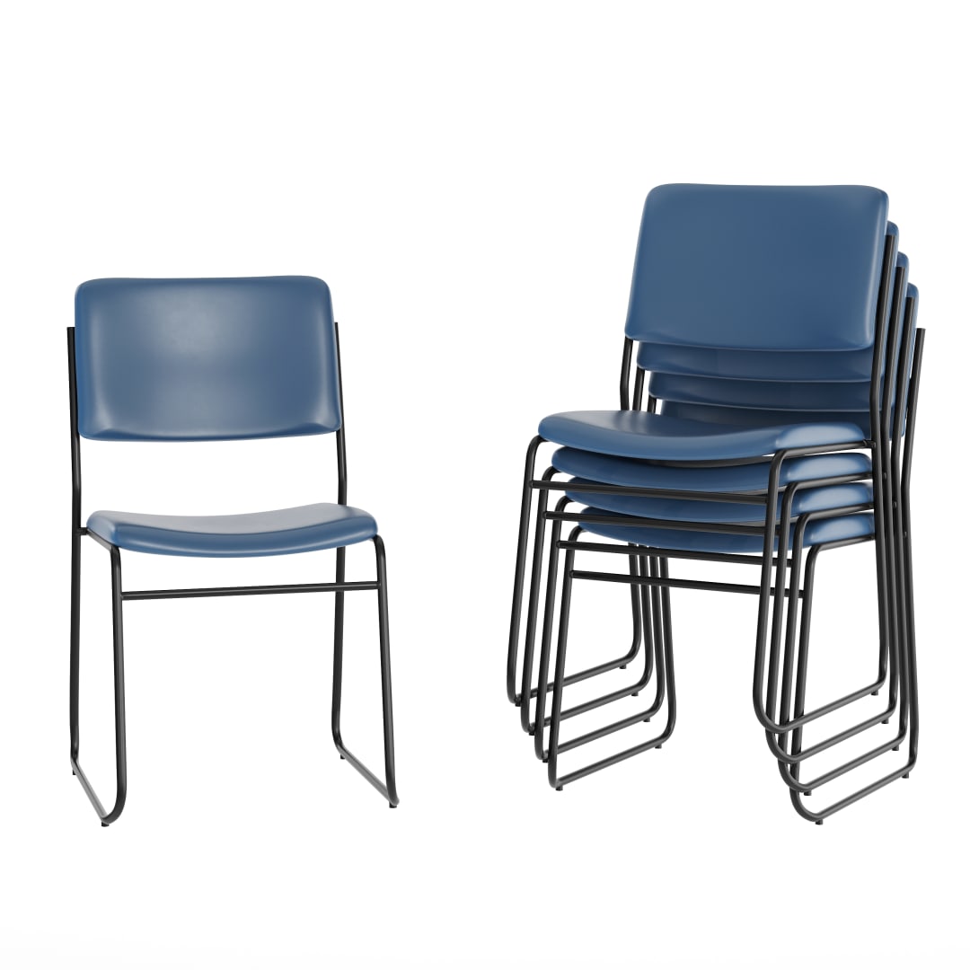 5 Pack HERCULES 500 lb. Capacity High Density Navy Vinyl Stacking Chair with Sled Base