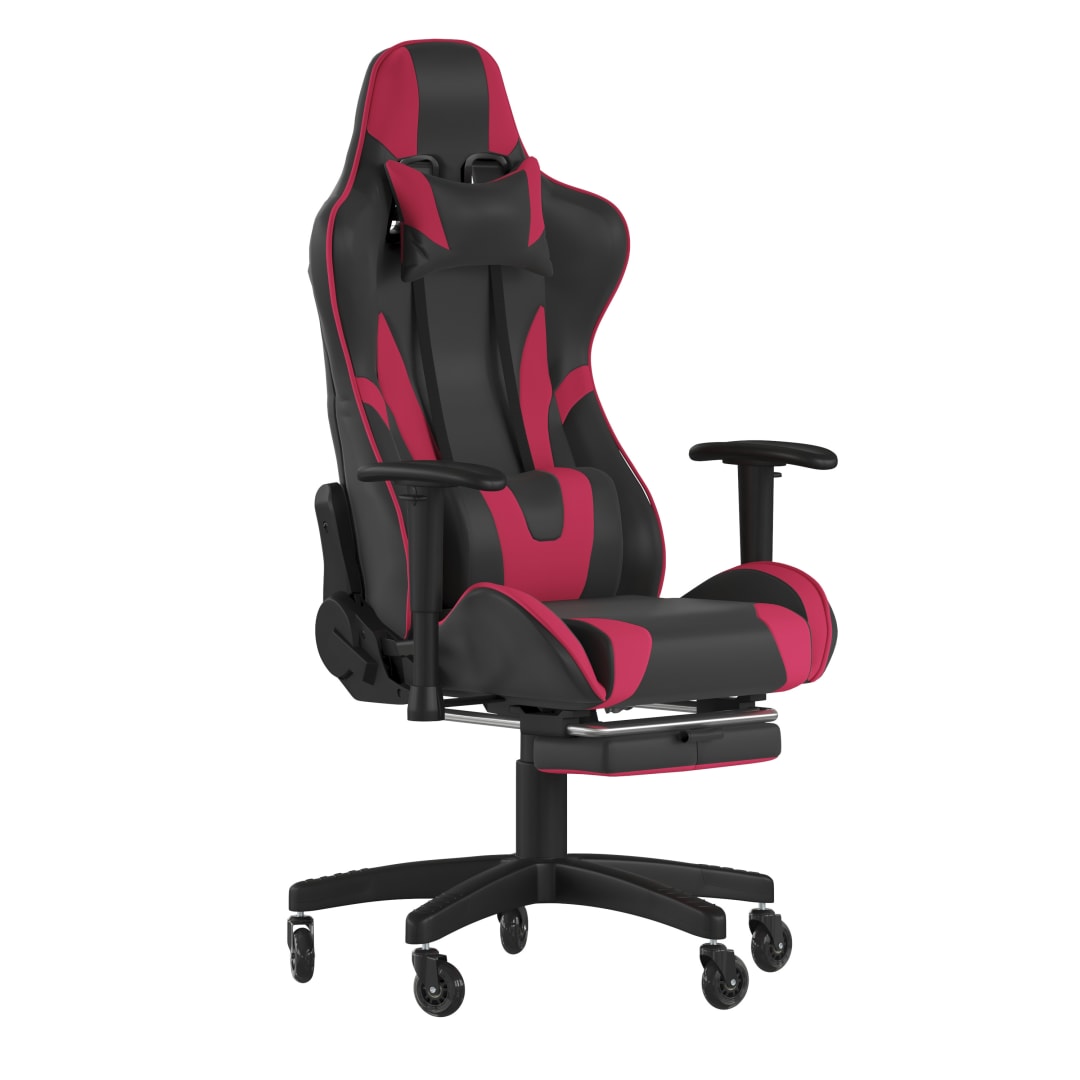 X30 Gaming Chair Racing Computer Chair with Reclining Back, Slide-Out Footrest, and Transparent Roller Wheels in Red LeatherSoft