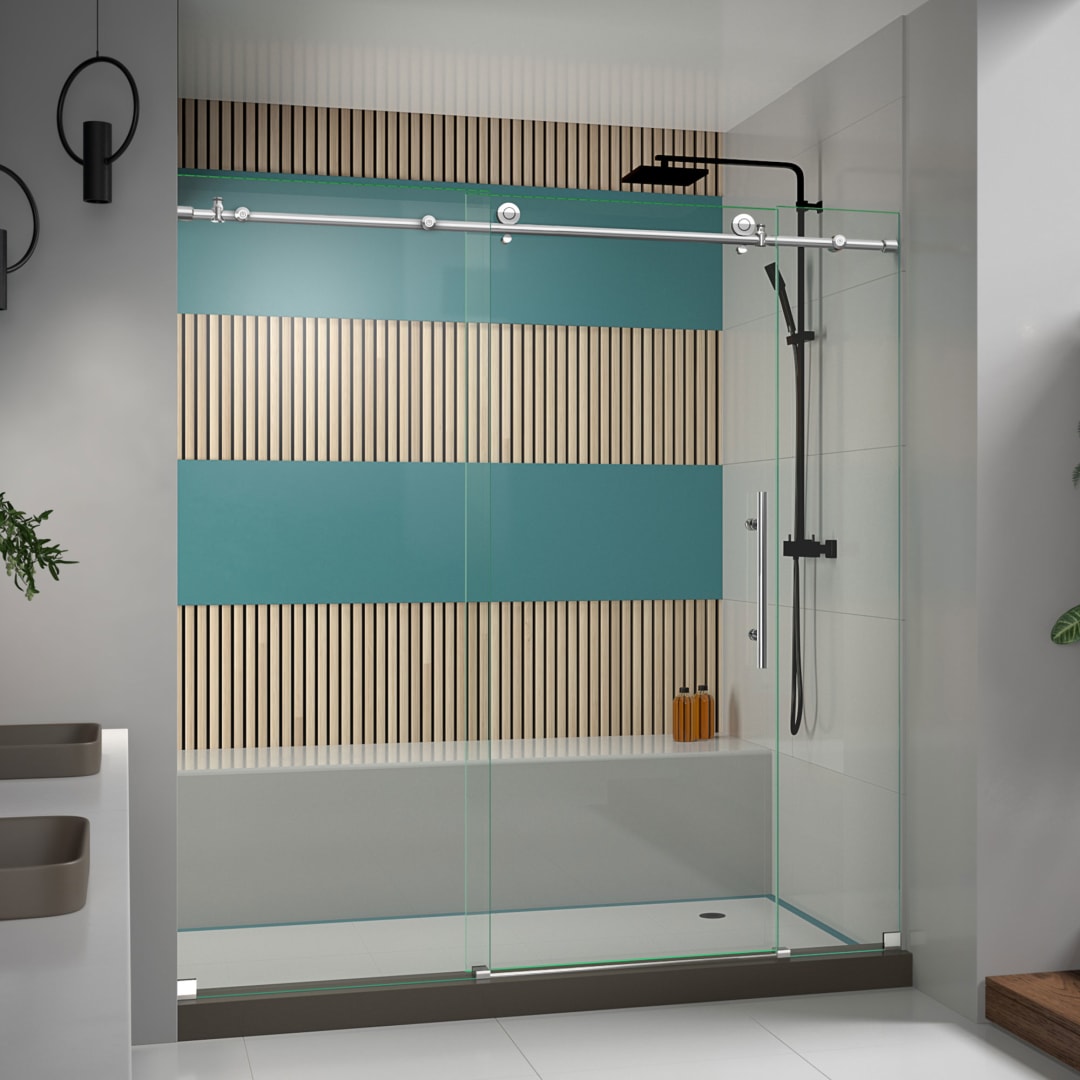 DreamLine Enigma-X 68-72 inch W x 76 inch H Frameless Sliding Shower Door in Polished Stainless Steel