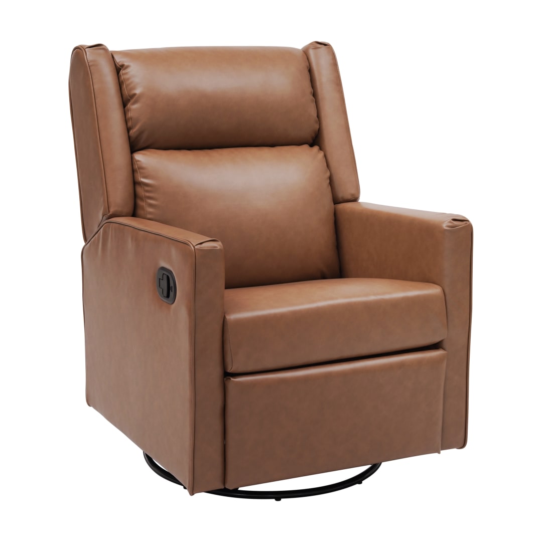 Cash Swivel Glider Rocker Manual Recliner Chair, 270 Degree Swivel, USB/USB-C Charging Ports, Perfect for Living Room or Nursery, Cognac LeatherSoft