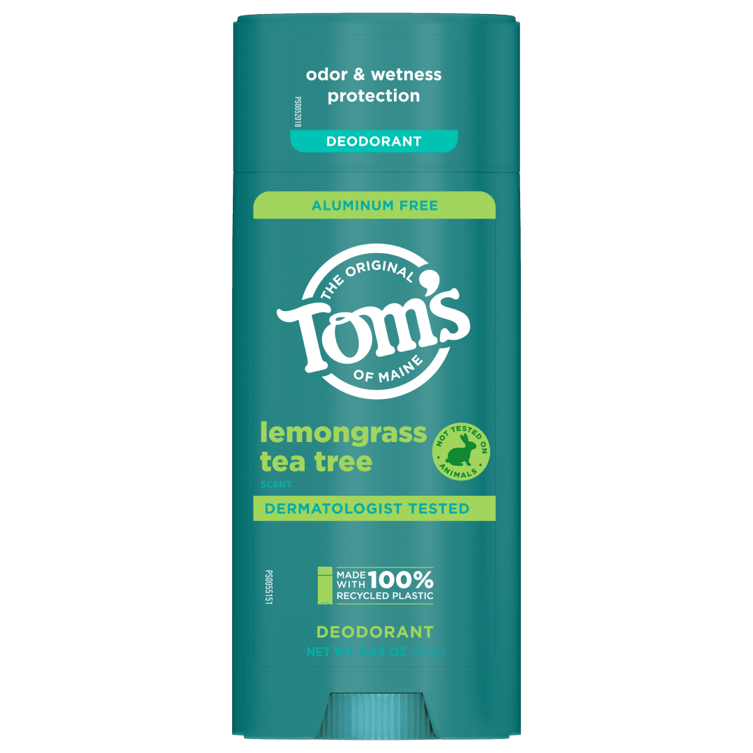 Tom’s of Maine Lemongrass Tea Tree Natural Deodorant, Aluminum Free, Clear Application, Odor & Wetness Protection, Naturally Derived Ingredients, 3.25 oz