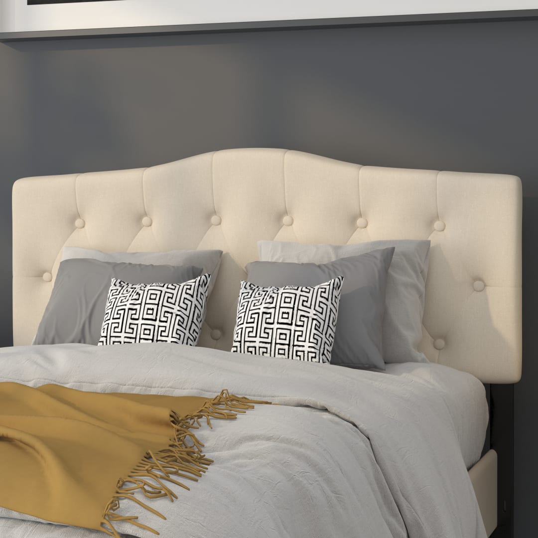 Cambridge Tufted Upholstered Full Size Headboard in Beige Fabric