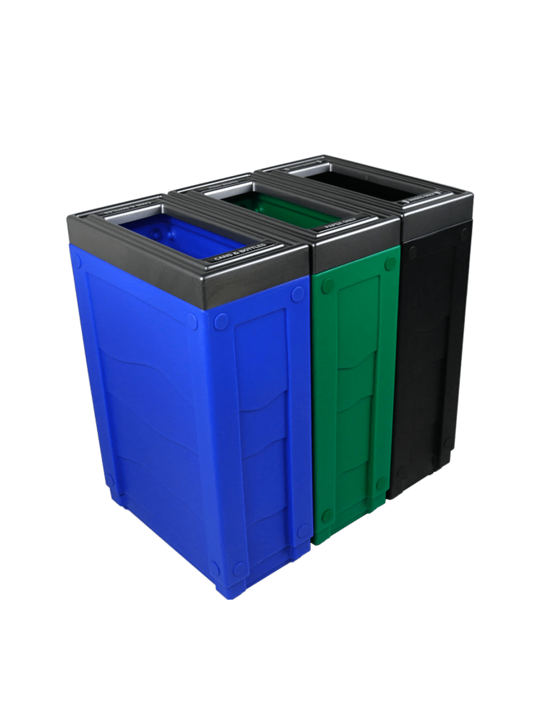  EVOLVE - Triple - Kit - Cans &amp; Bottles-Paper-Waste - Full - Blue-Green-Black