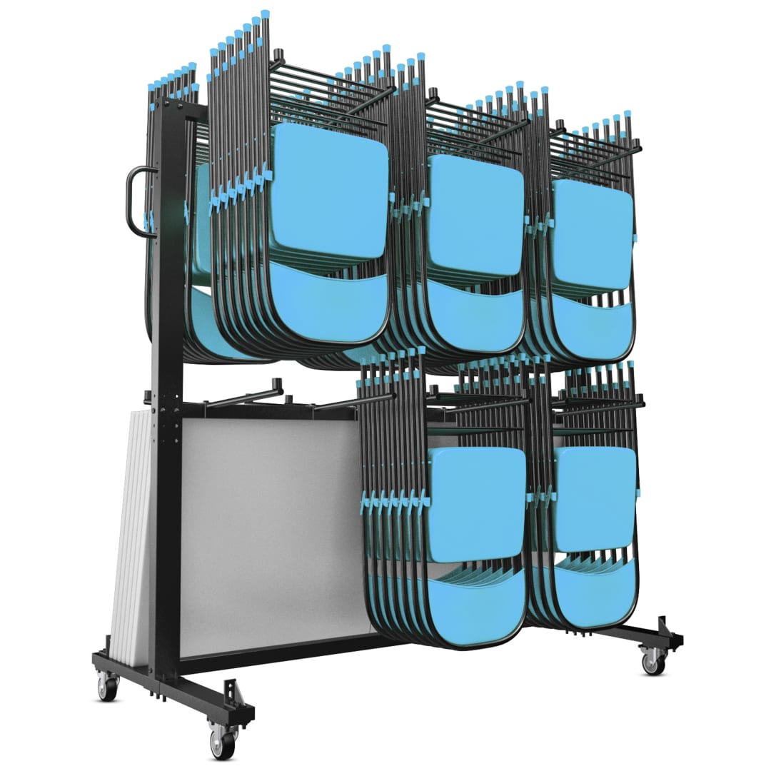 Hawkins Heavy Duty Folding Table and Chairs Mobile Cart-Locking Wheels, Outdoor Cover, Holds up to 84 Folding Chairs or 42 Chairs and 12 Tables, Black