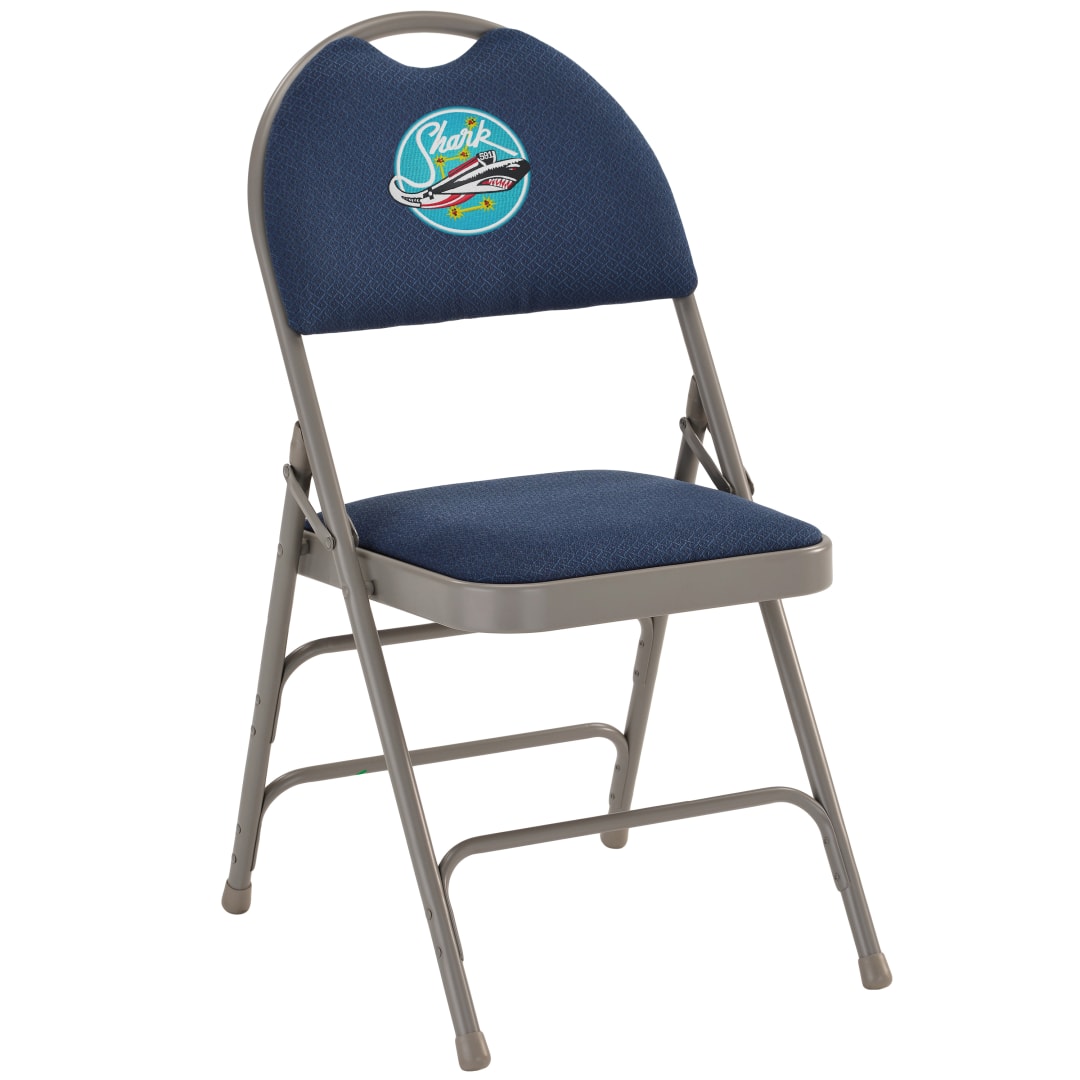 Embroidered HERCULES Series Ultra-Premium Triple Braced Navy Fabric Metal Folding Chair with Easy-Carry Handle