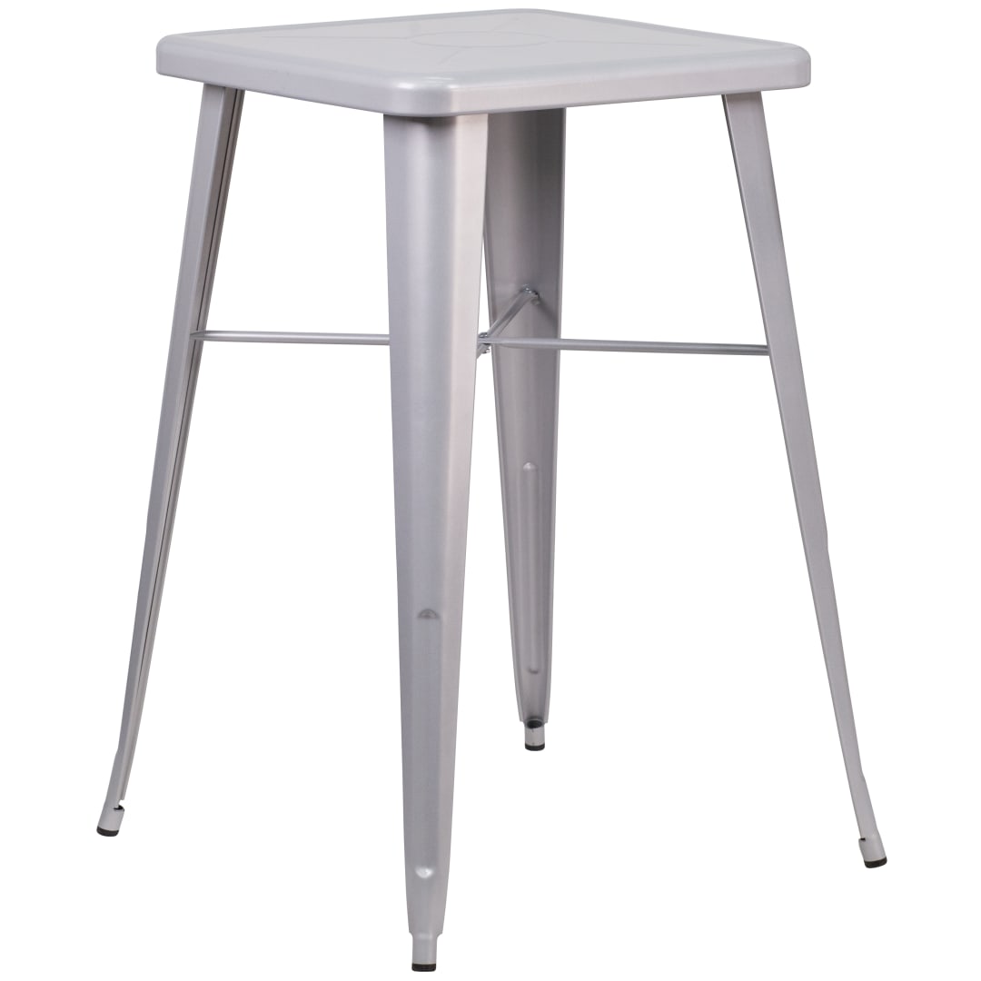 Aaron Commercial Grade 23.75" Square Silver Metal Indoor-Outdoor Bar Height Table