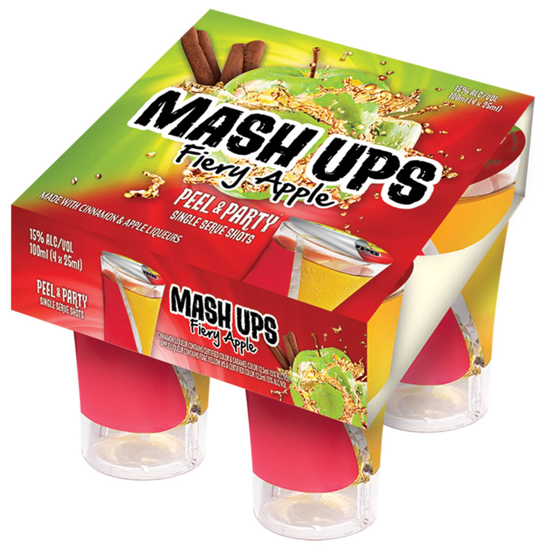 Mash Ups Peel and Party Single Serve Shots Fiery Apple Liqueur 4 Pack 100ml (4x25ml) 30 Proof