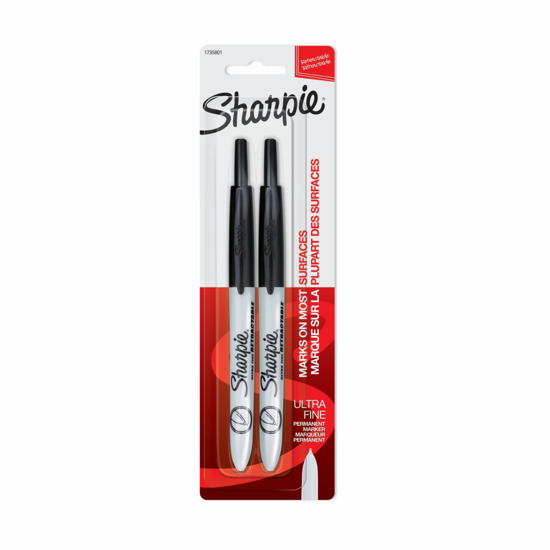 Sharpie® Retractable Permanent Markers, Ultra Fine Point, Black, 2 Count