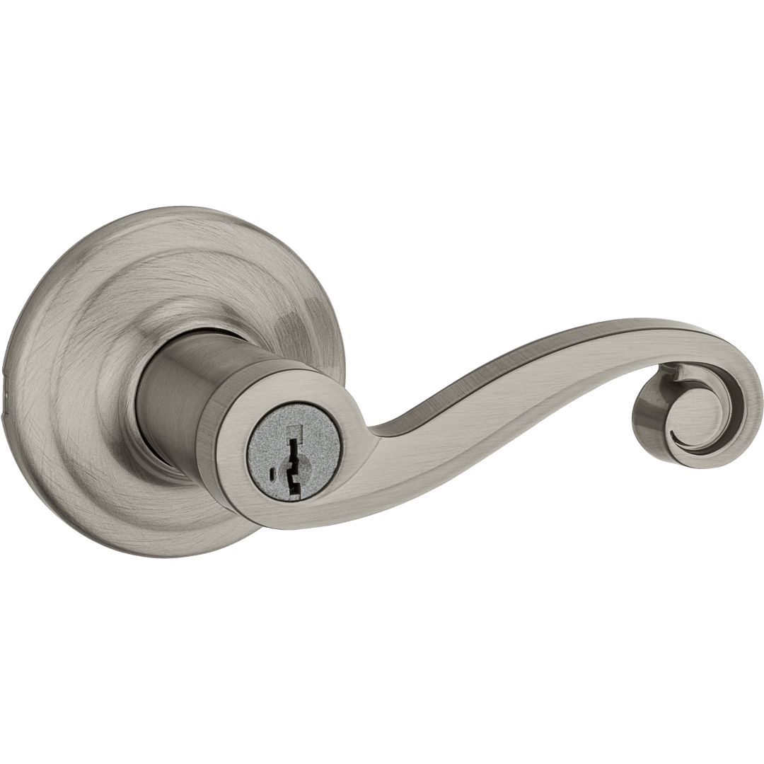 Lido Keyed Entry Lever featuring SmartKey Security™ in Satin Nickel