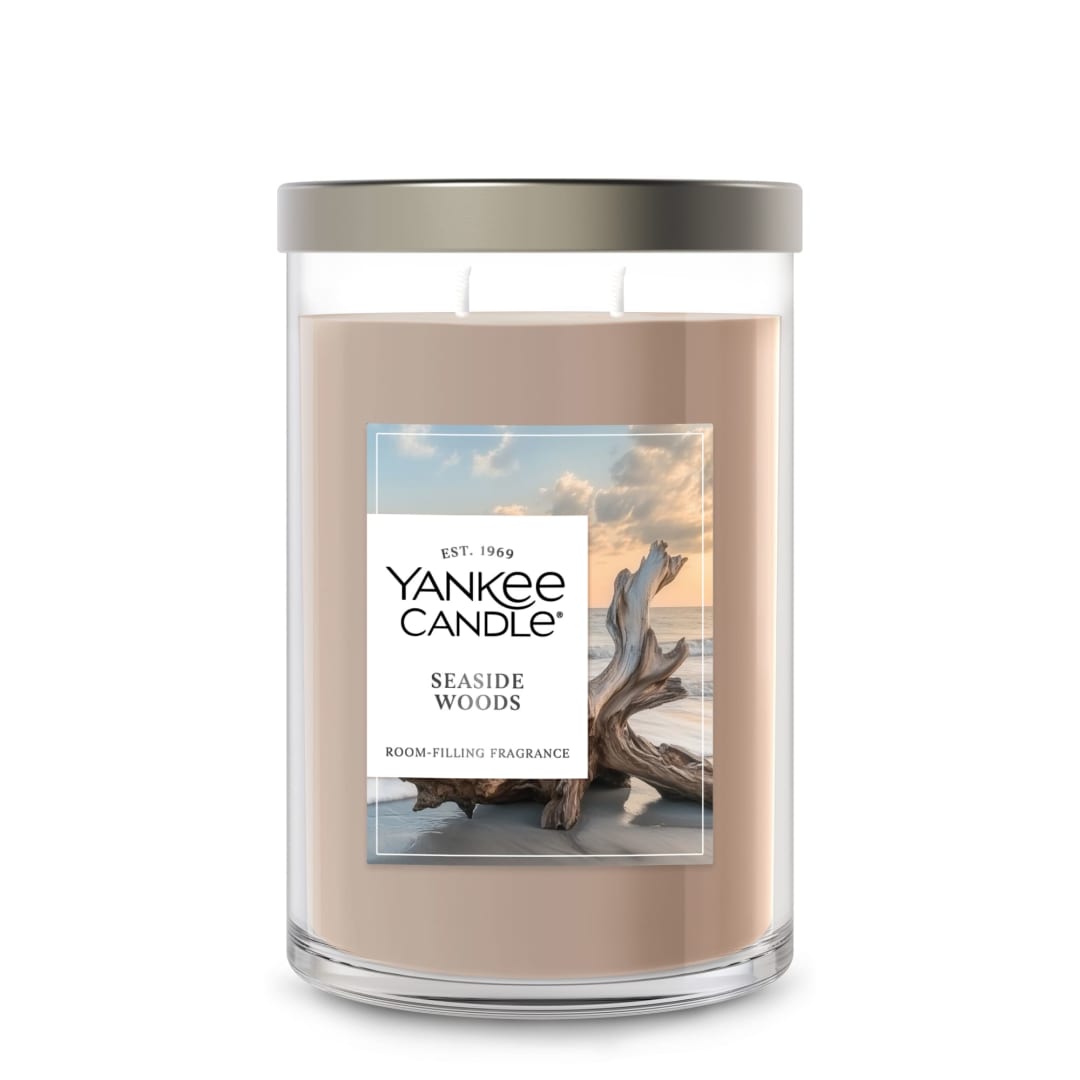 Yankee Candle® Large Tumbler Scented Candle with up to 80 Hour Burn Time, Premium Plant Wax Blend for Consistent Burn, 20 oz Tumbler Candle with Room Filling Fragrance, Seaside Woods