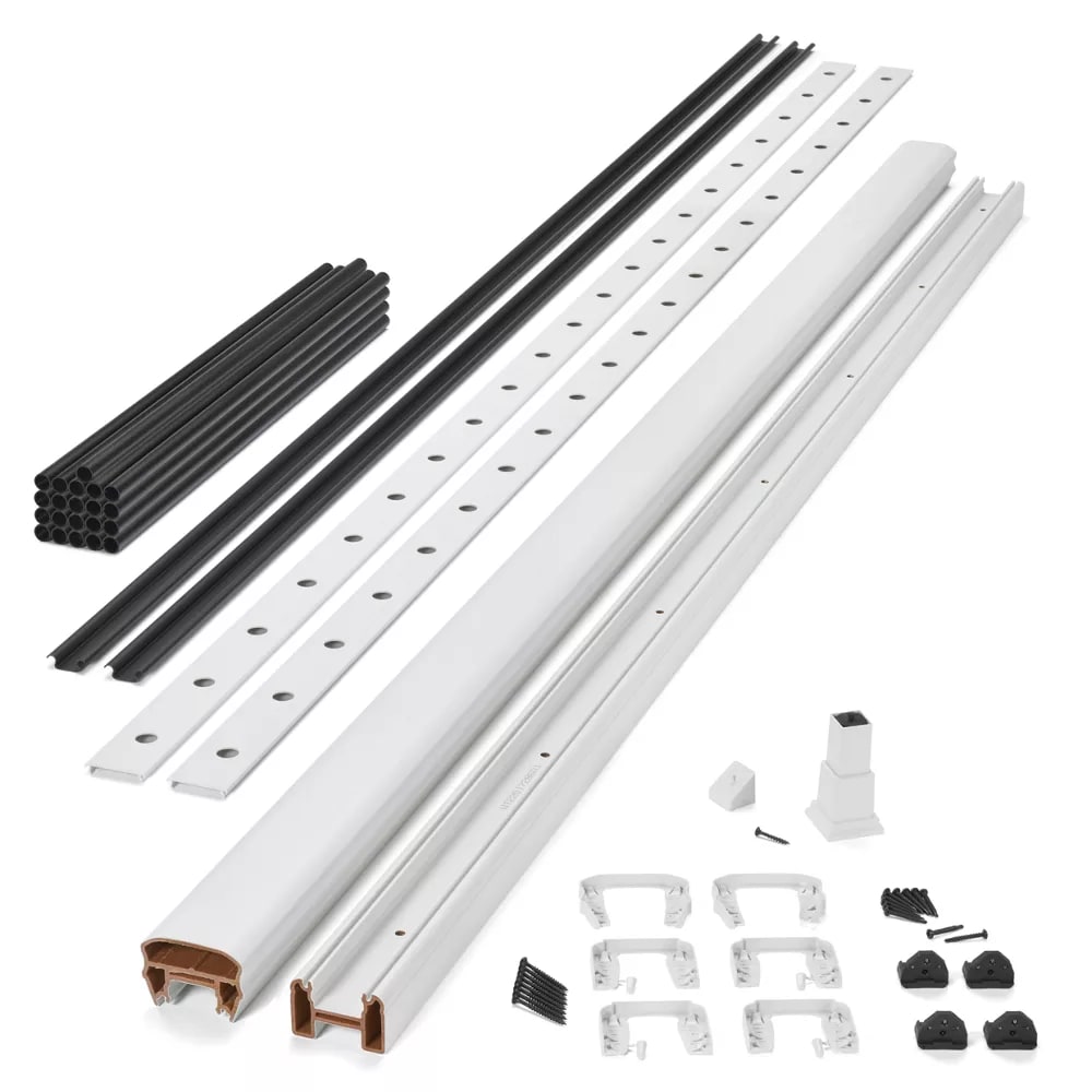 8-ft x 36-in Transcend Horizontal Rail Kit with Round Aluminum Balusters - Classic White Full Span