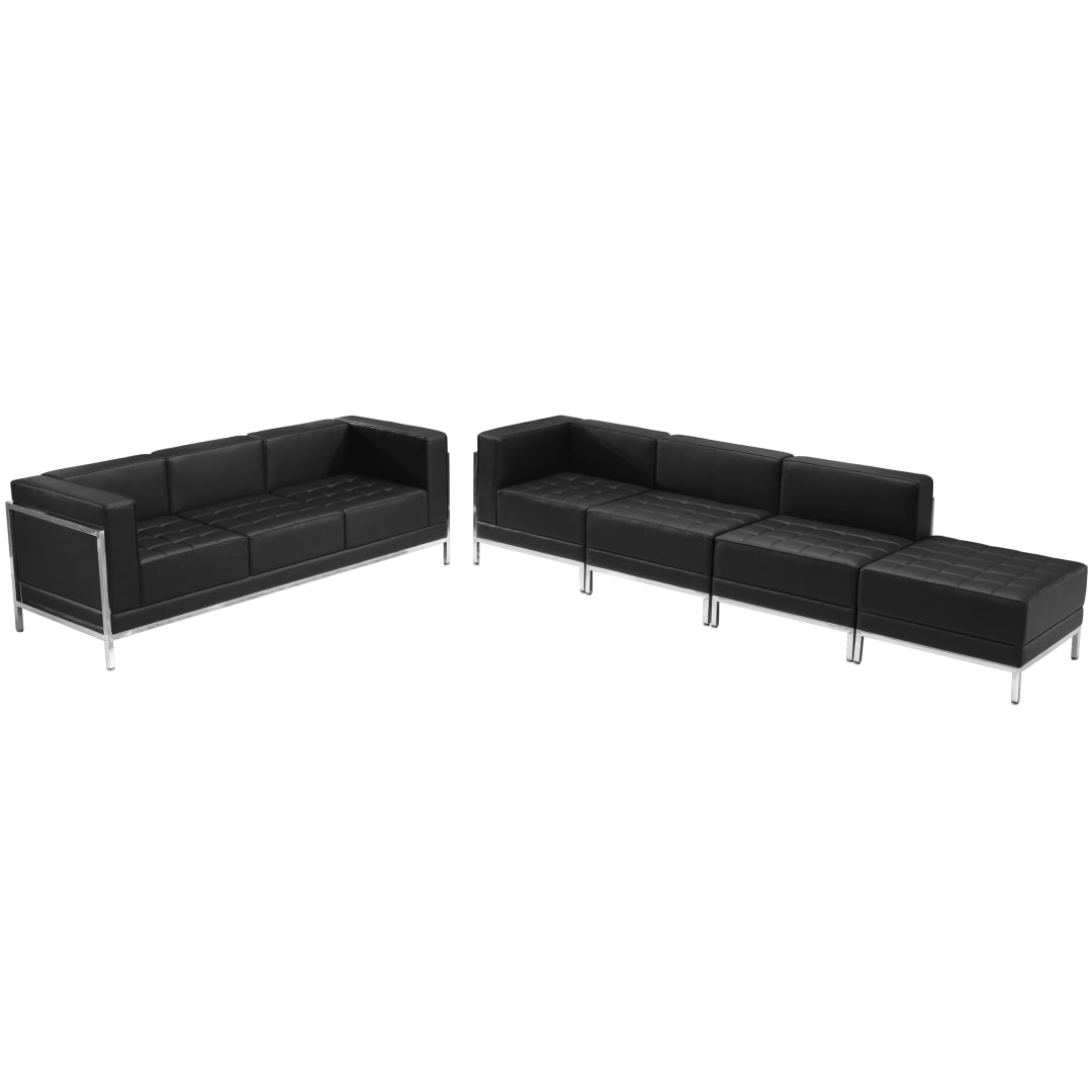 HERCULES Imagination Series Black LeatherSoft Sofa &amp; Lounge Chair Set with Ganging Clips, 5 Pieces