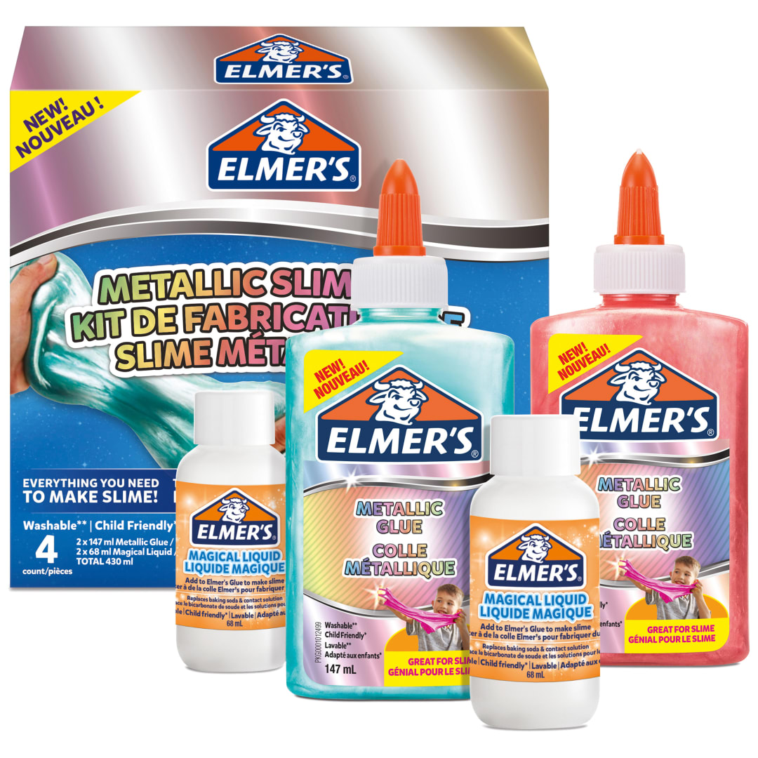 Elmer’s kit para slime metalizadoincluido pegamento de PVA metalizadocon activador líquido mágico para slimekit de 4 unidades
