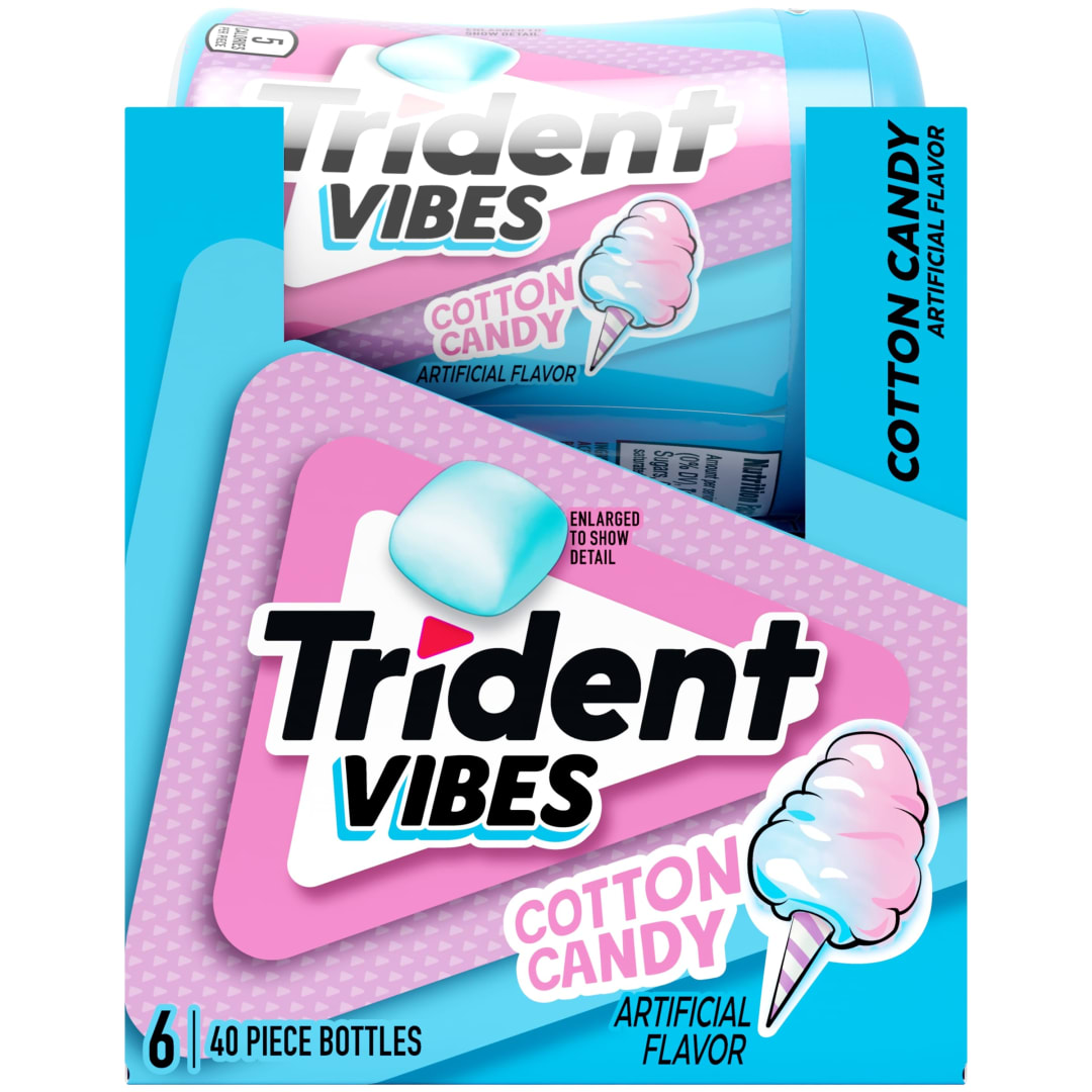 Trident Vibes Sugar Free Chewing Gum Cotton Candy 40 pc Bottles - 6 Pack
