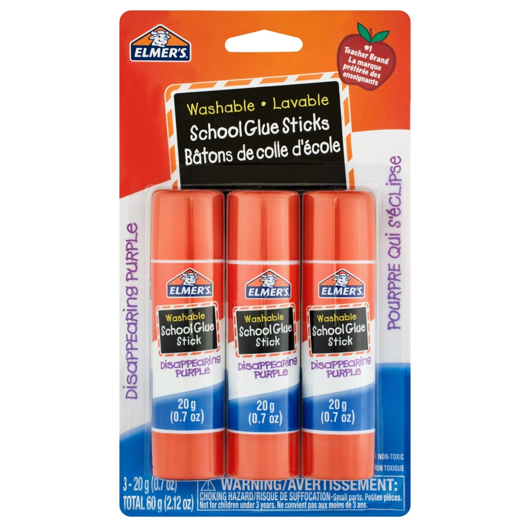 Elmer's Disappearing Purple School Glue Sticks, Washable, Non-Toxic, 20 g, 3 Count
