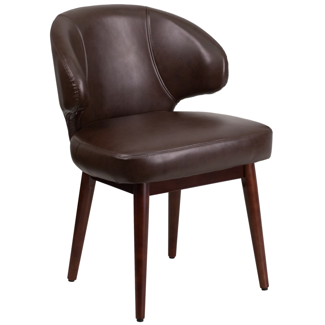 Comfort Back Series Brown LeatherSoft Side Reception Chair with Walnut Legs
