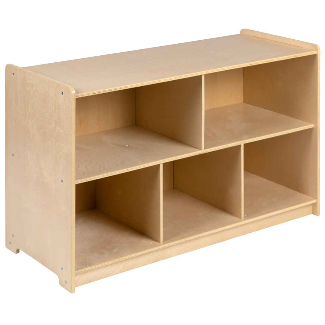 Hercules Wooden 5 Section School Classroom Storage Cabinet for Commercial or Home Use - Safe, Kid Friendly Design - 24"H x 36"L (Natural)