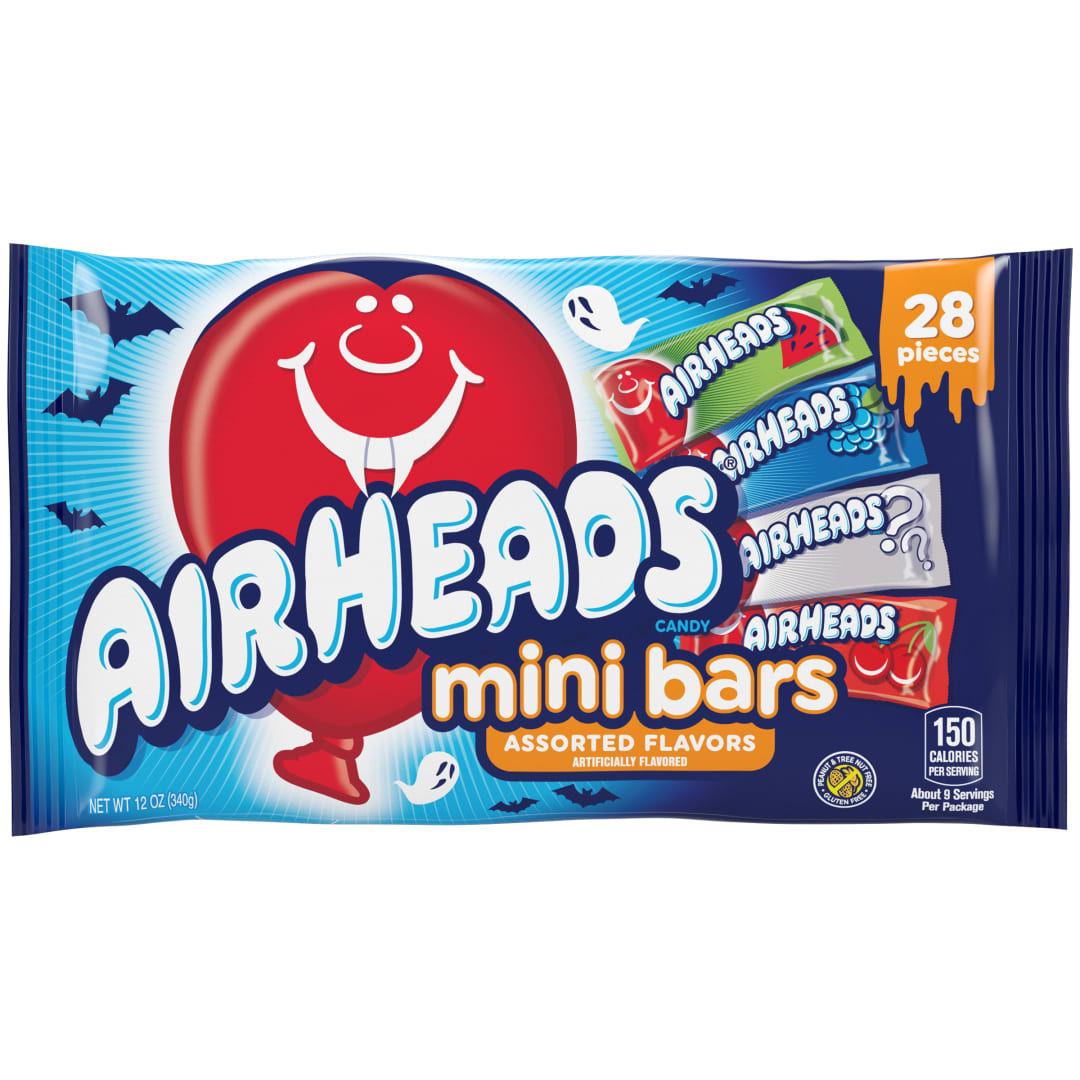 Airheads Mini Bars Assorted Flavors 28 pc Halloween Theme Laydown Bag