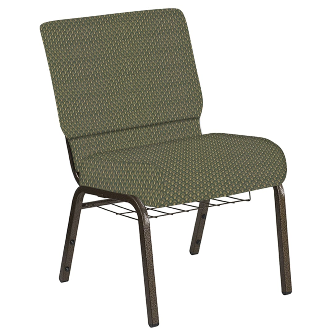 Embroidered 21''W Church Chair in Georgetown Alpine Fabric with Book Rack - Gold Vein Frame