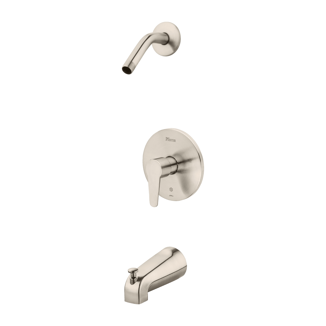 Pfirst Modern 1-Handle Tub & Shower, Trim Only Less Showerhead in Brushed Nickel