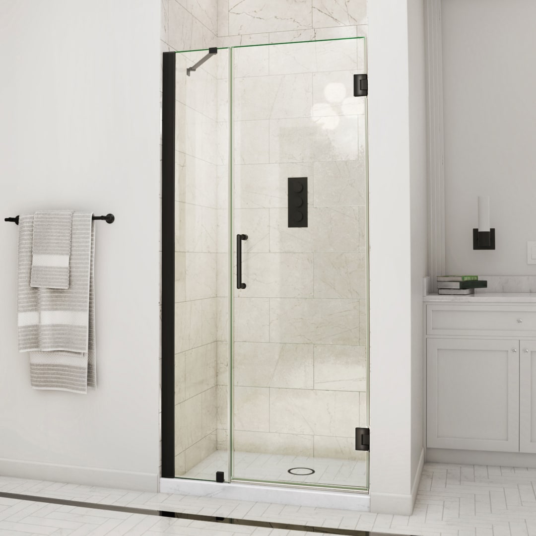 DreamLine Unidoor 36 - 37 inch W x 72 inch H Frameless Hinged Shower Door with Support Arm in Matte Black